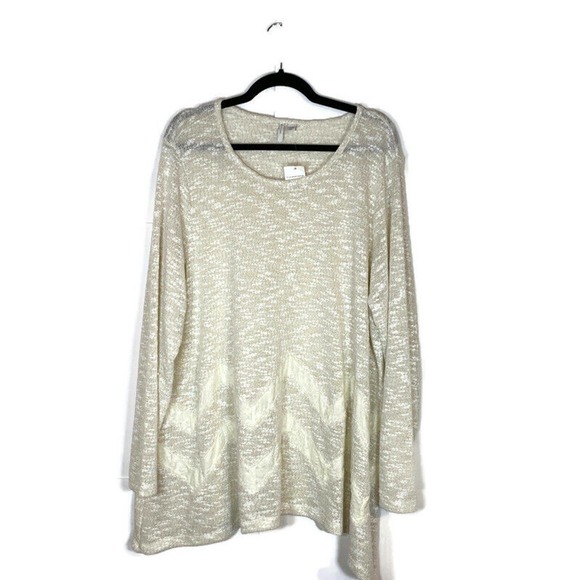 NWT Cato Sz 22/24 Plus Knit Gauzy Chevron Top Shirt Sheer Cream Metallic Gold - Picture 1 of 8